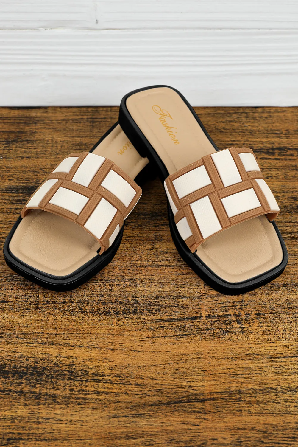 Contrast PU Leather Square Toe Sandal
