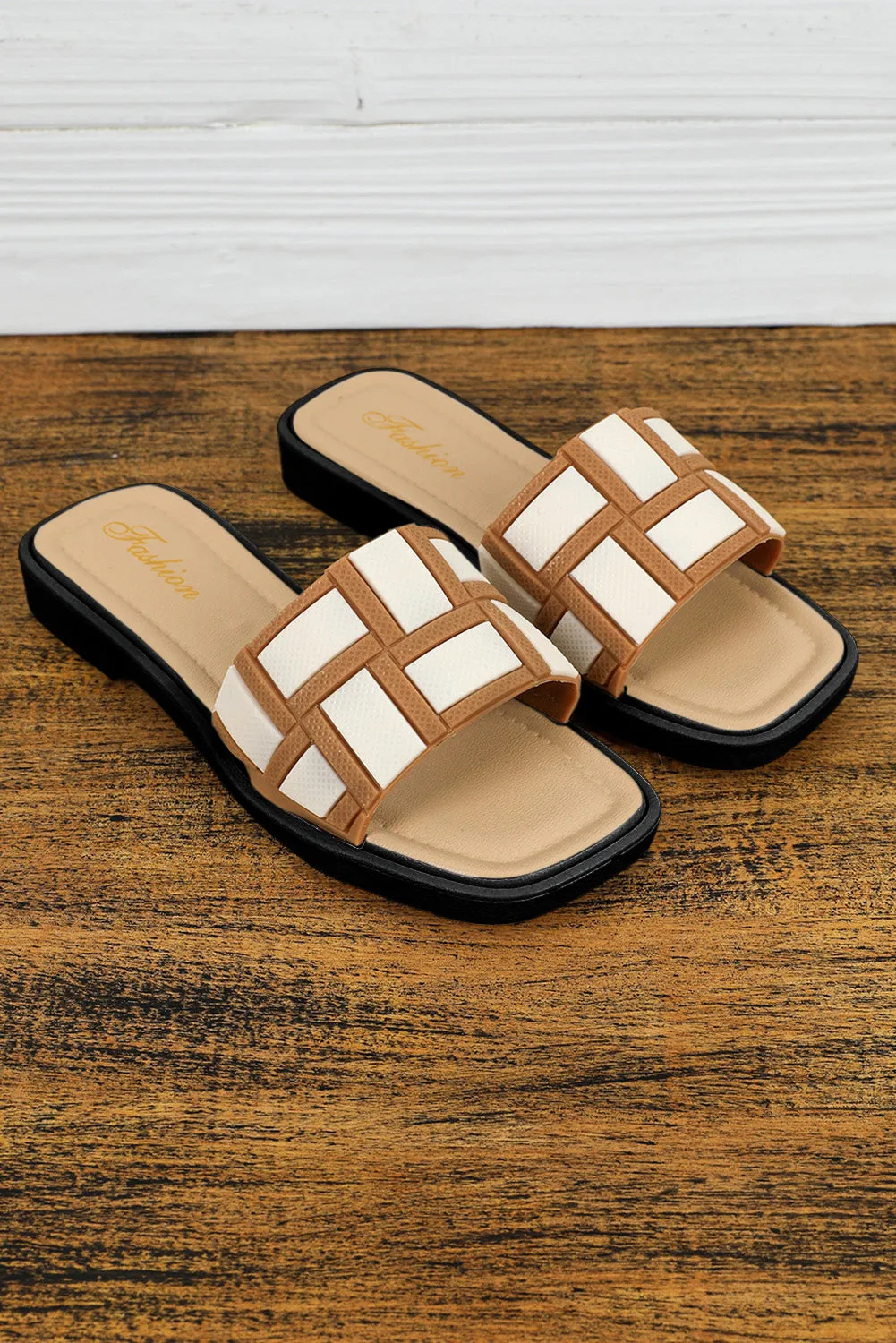 Contrast PU Leather Square Toe Sandal