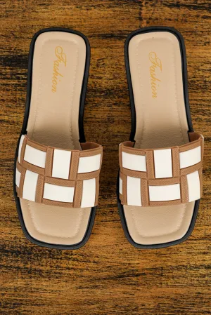 Contrast PU Leather Square Toe Sandal
