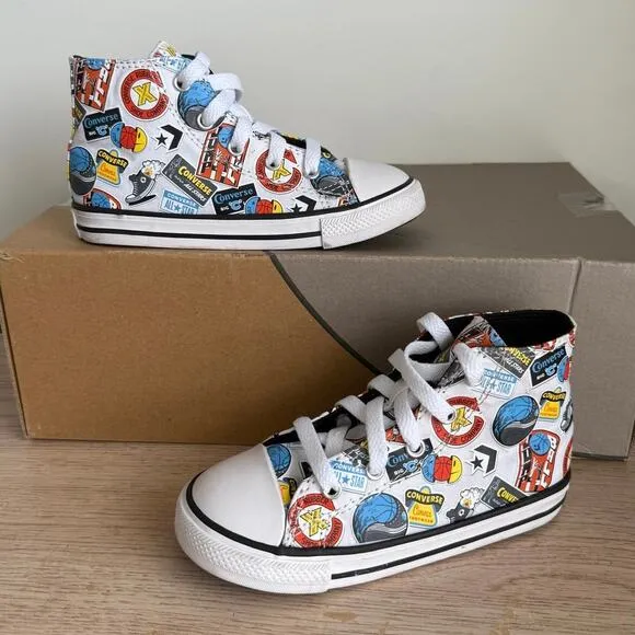 Converse Taylor All Star Hi Top‘Happy Hoops’ Toddler Sneakers- SZ 10 C