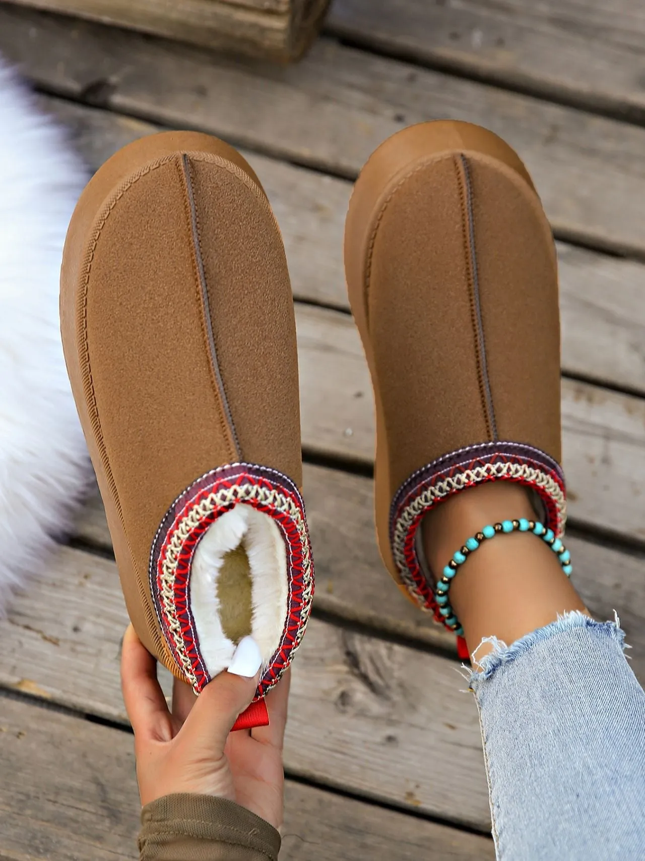 Creamtopmall Low-top fleece lining slip-on snow boots