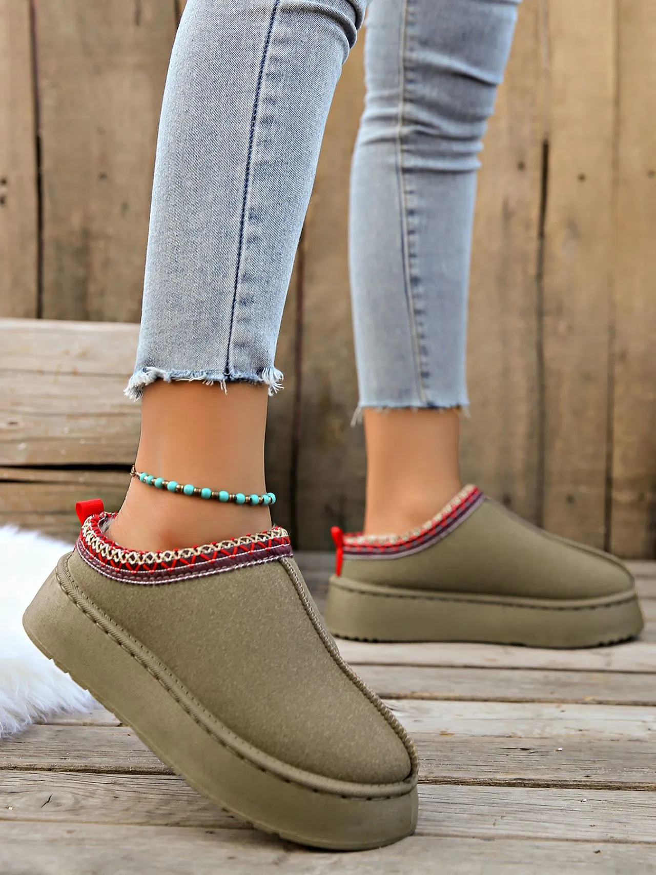 Creamtopmall Low-top fleece lining slip-on snow boots