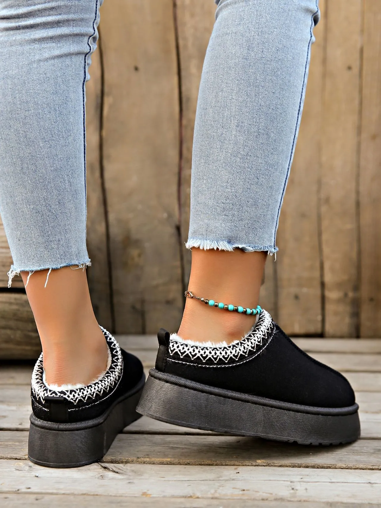 Creamtopmall Low-top fleece lining slip-on snow boots