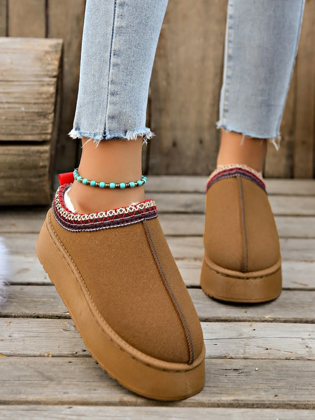 Creamtopmall Low-top fleece lining slip-on snow boots