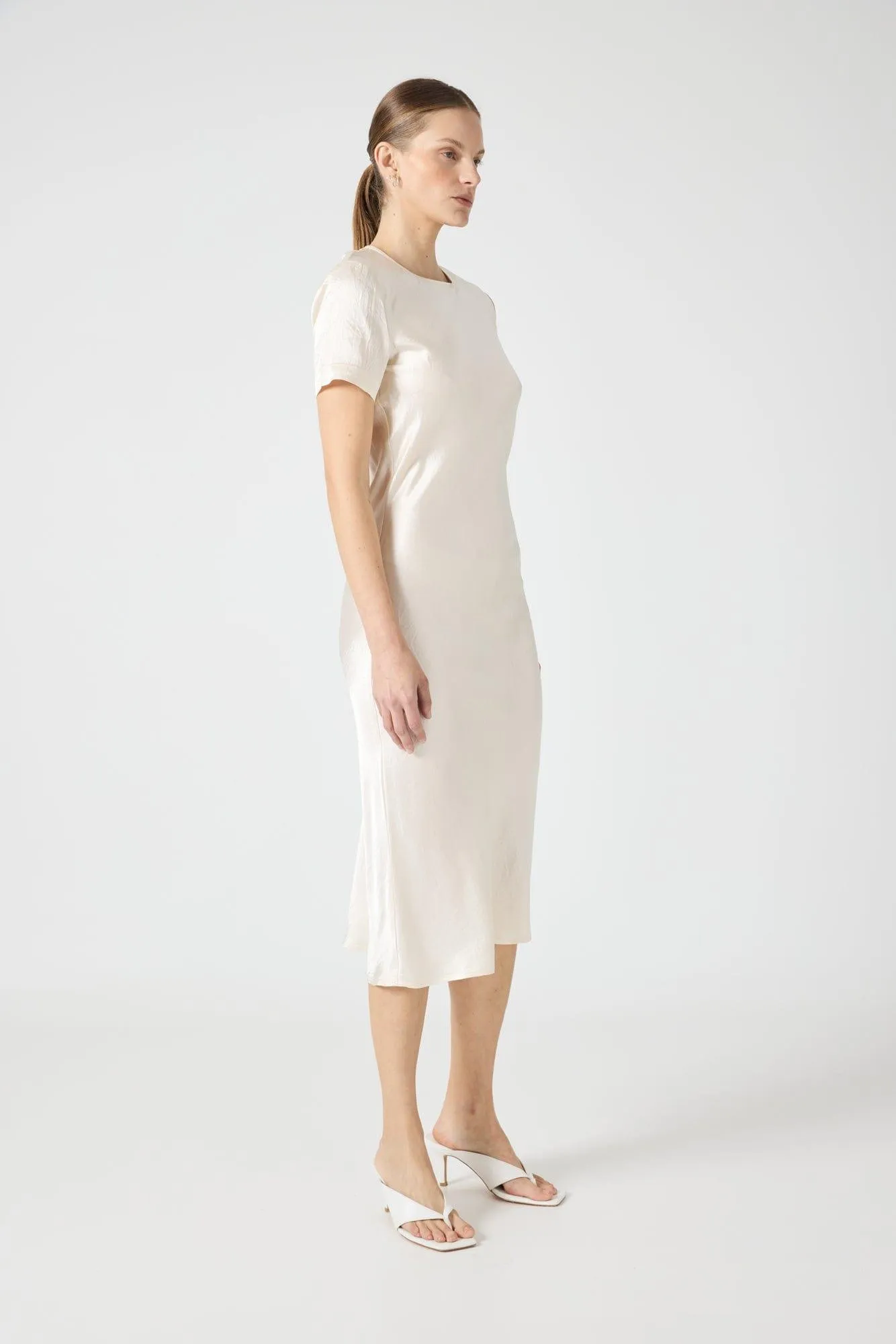CRUSH BIAS TEE MIDI DRESS | CREAM