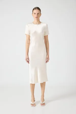 CRUSH BIAS TEE MIDI DRESS | CREAM
