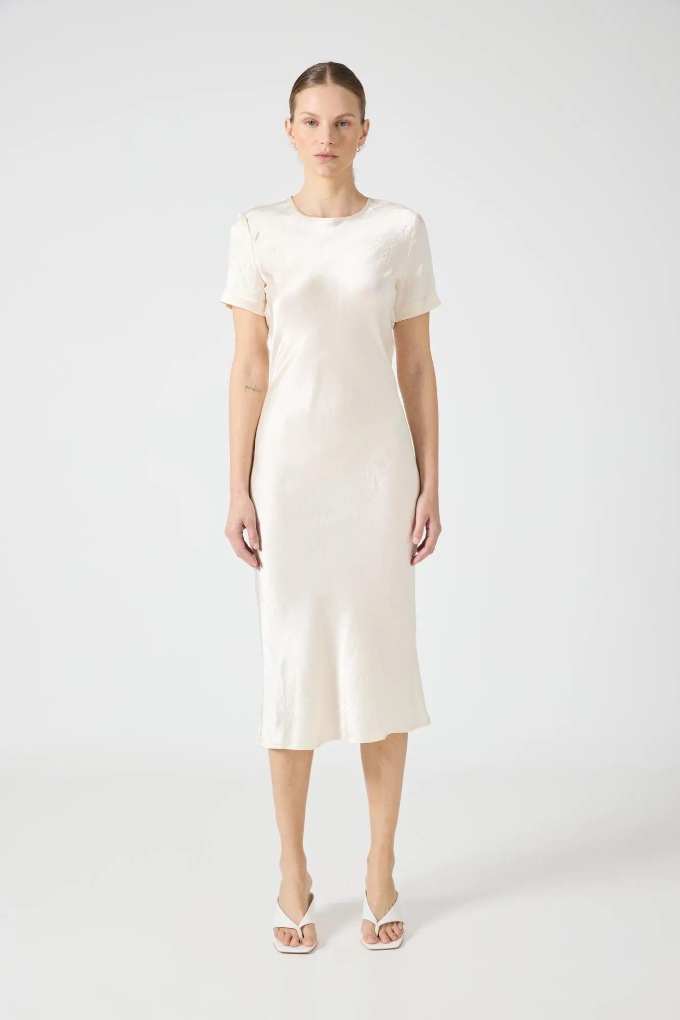 CRUSH BIAS TEE MIDI DRESS | CREAM