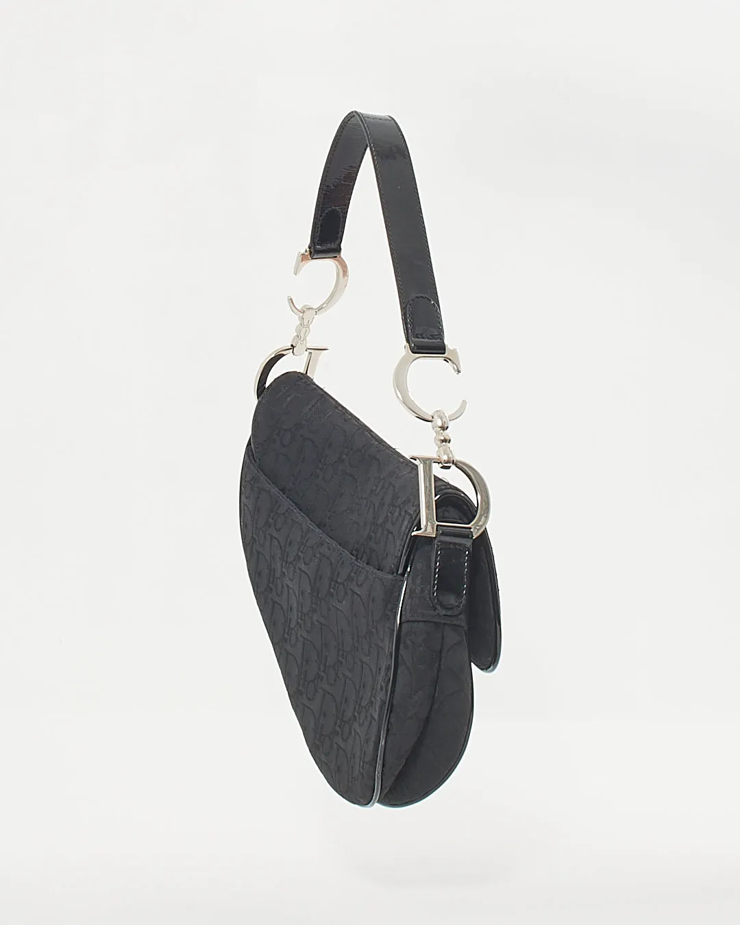 Dior Vintage Black Canvas Oblique Saddle Bag
