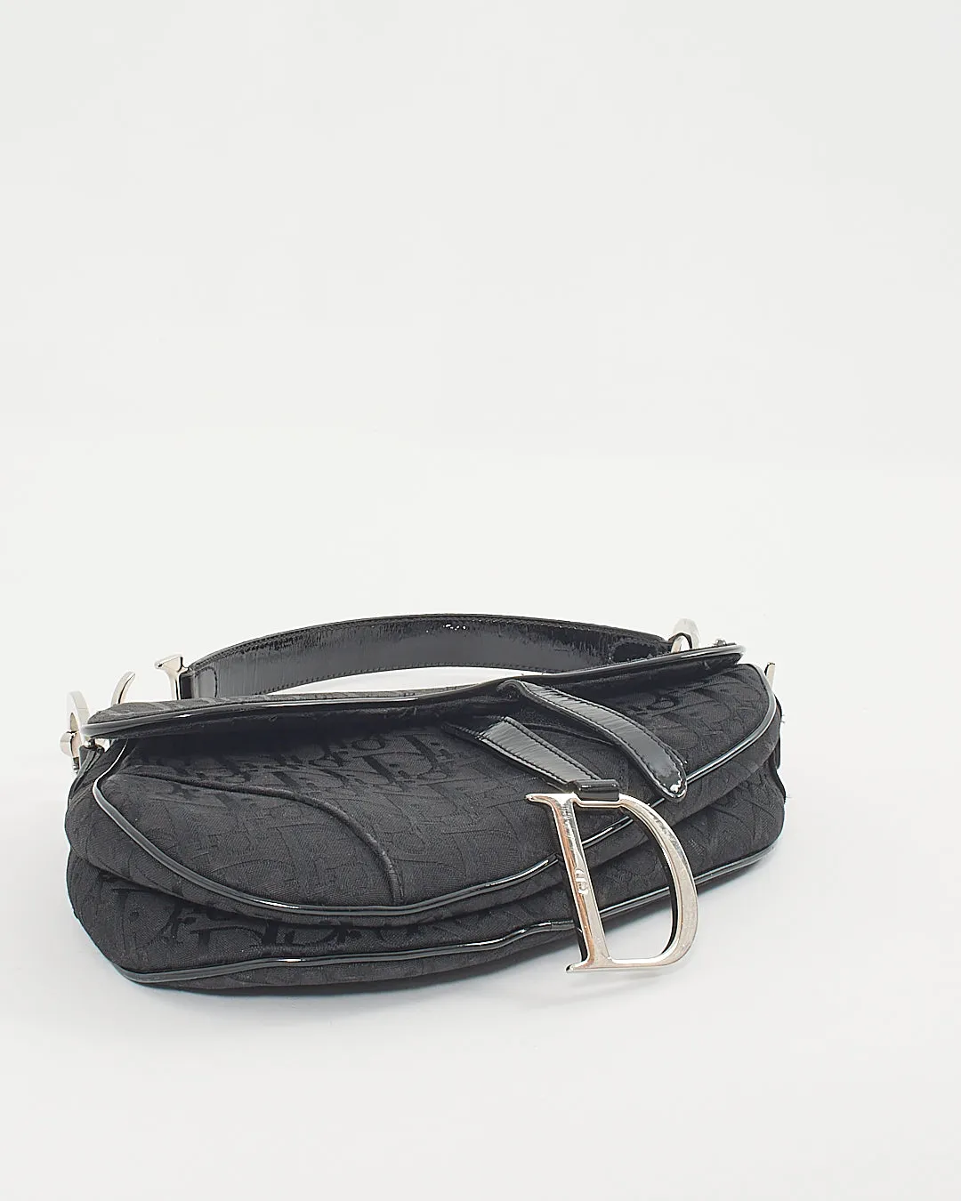 Dior Vintage Black Canvas Oblique Saddle Bag