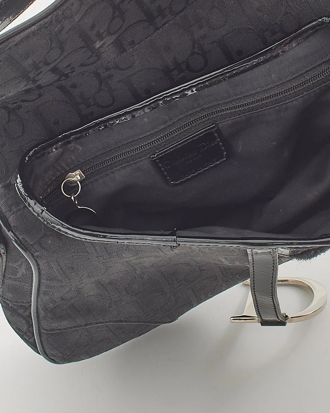 Dior Vintage Black Canvas Oblique Saddle Bag