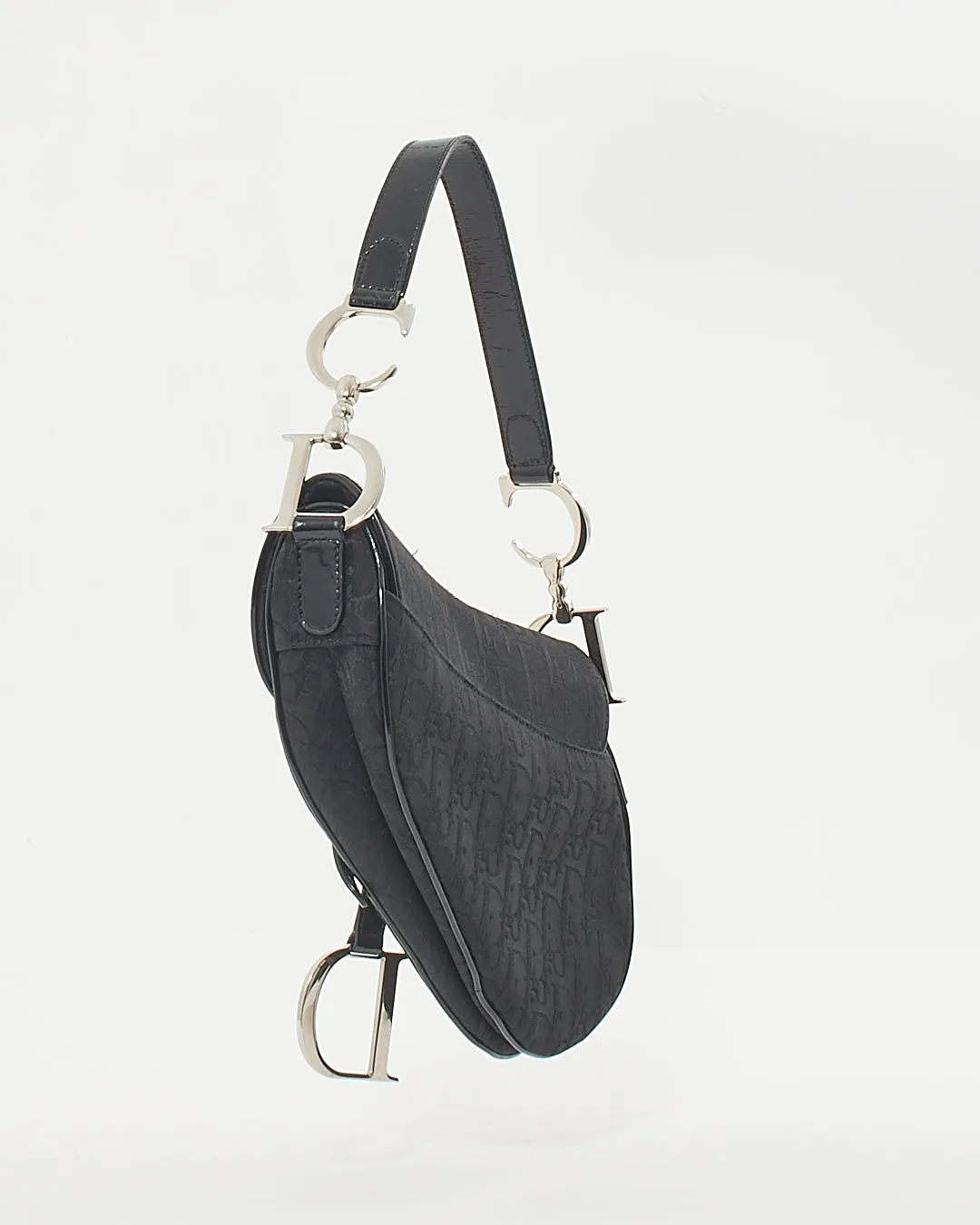 Dior Vintage Black Canvas Oblique Saddle Bag