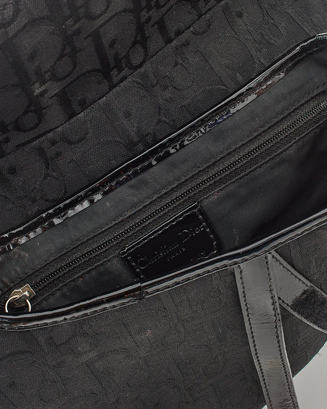 Dior Vintage Black Canvas Oblique Saddle Bag
