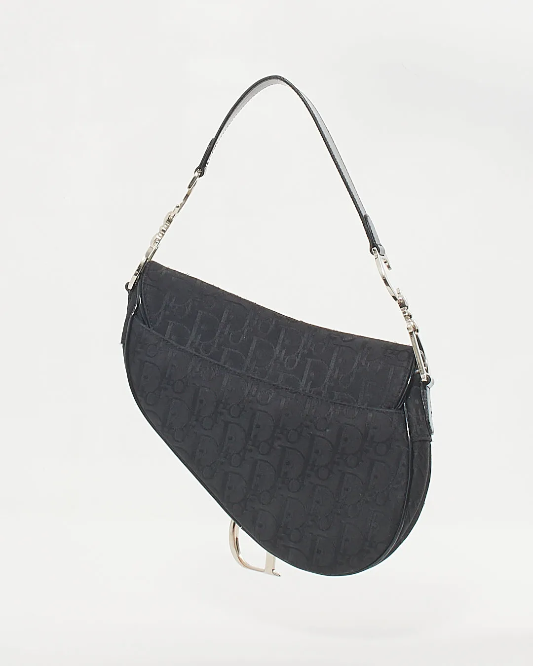 Dior Vintage Black Canvas Oblique Saddle Bag