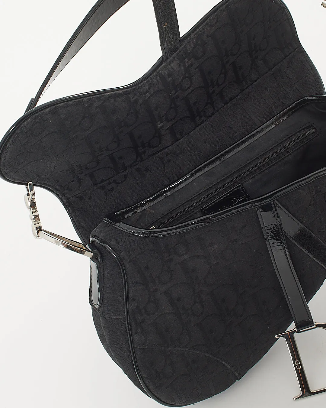 Dior Vintage Black Canvas Oblique Saddle Bag