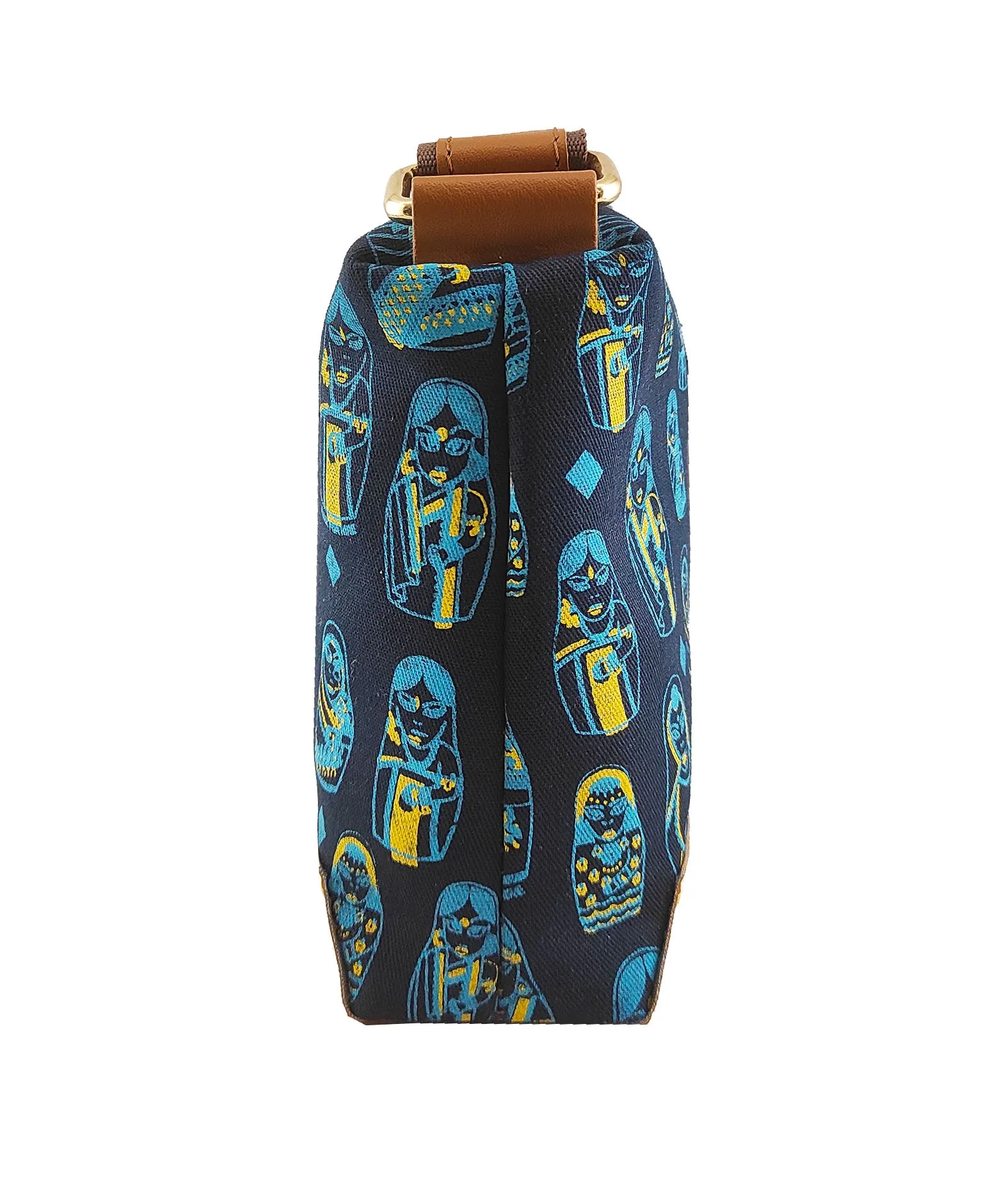 Doll  Printed Canvas Box Sling Bag Navy