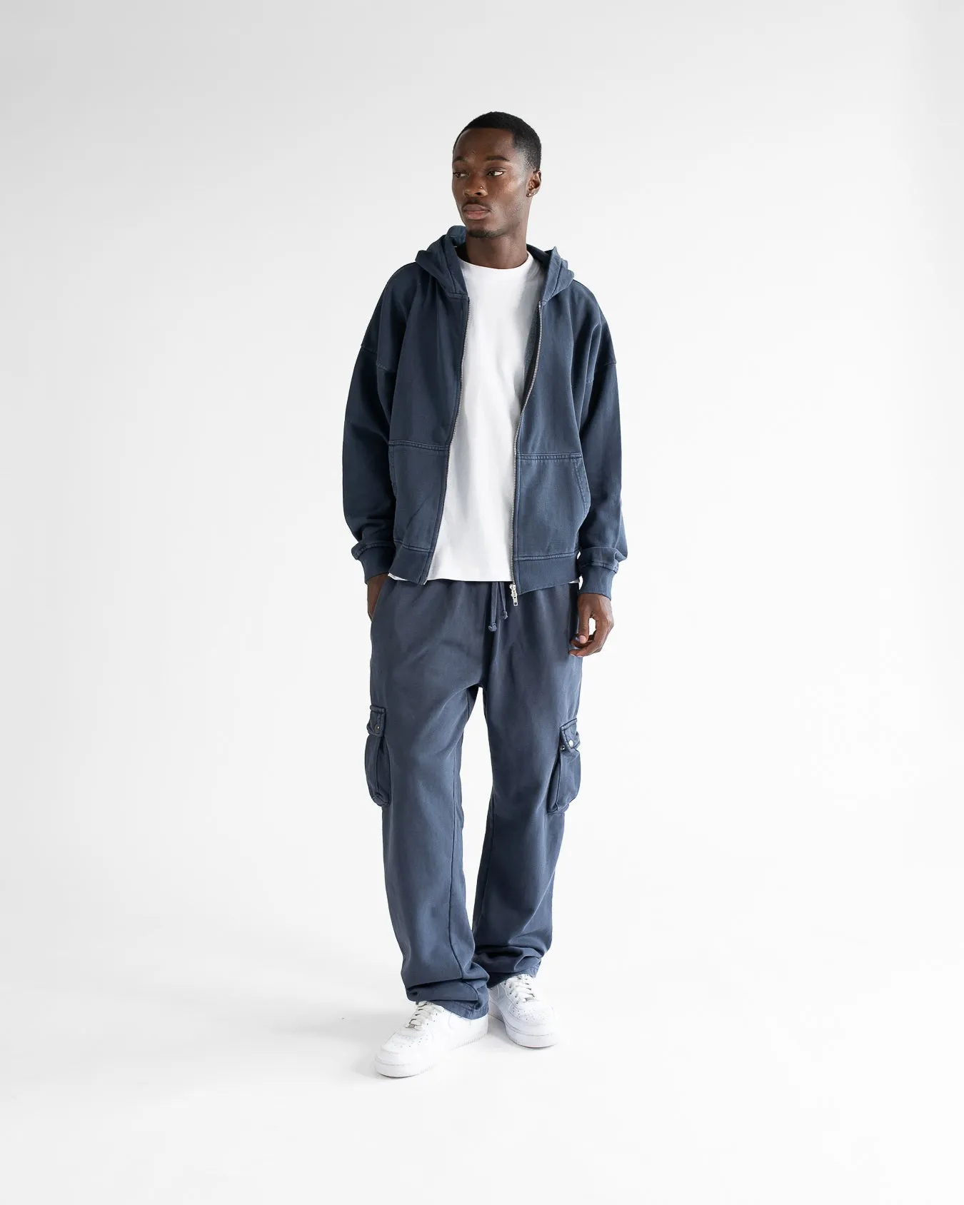 Drop Shoulder Zip Hoodie - Vintage Navy