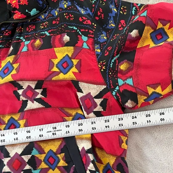 East West Silks Vintage 80s Silk Jacket Full Zip Aztec Southwestern Womens M