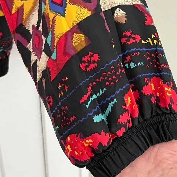 East West Silks Vintage 80s Silk Jacket Full Zip Aztec Southwestern Womens M