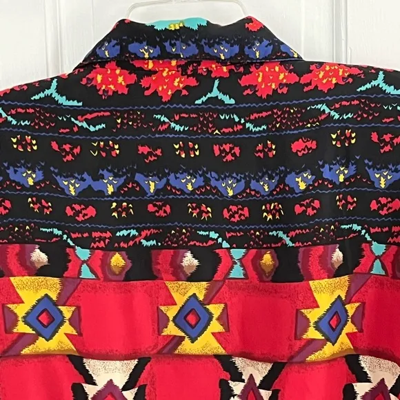 East West Silks Vintage 80s Silk Jacket Full Zip Aztec Southwestern Womens M