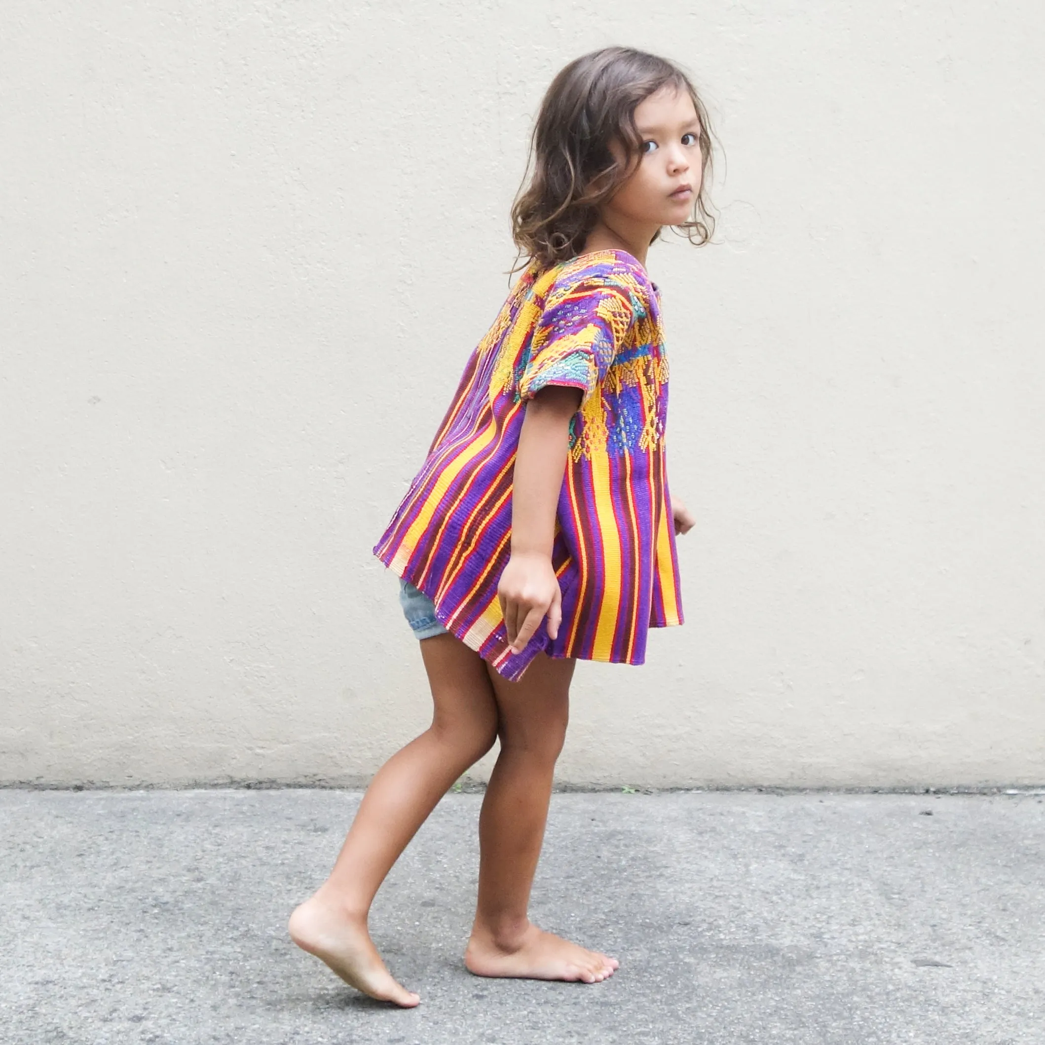 Embroidered Huipil Mustard/Purple (8-10Y)
