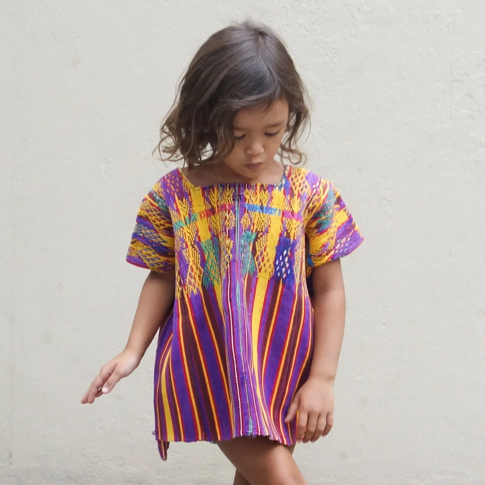 Embroidered Huipil Mustard/Purple (8-10Y)