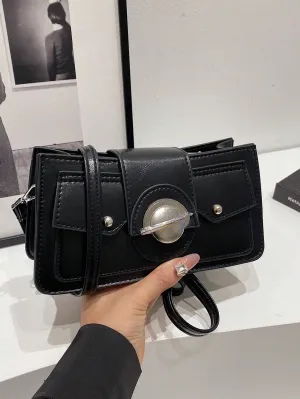 Embroidery Textured Soft Crossbody Bag - Black
