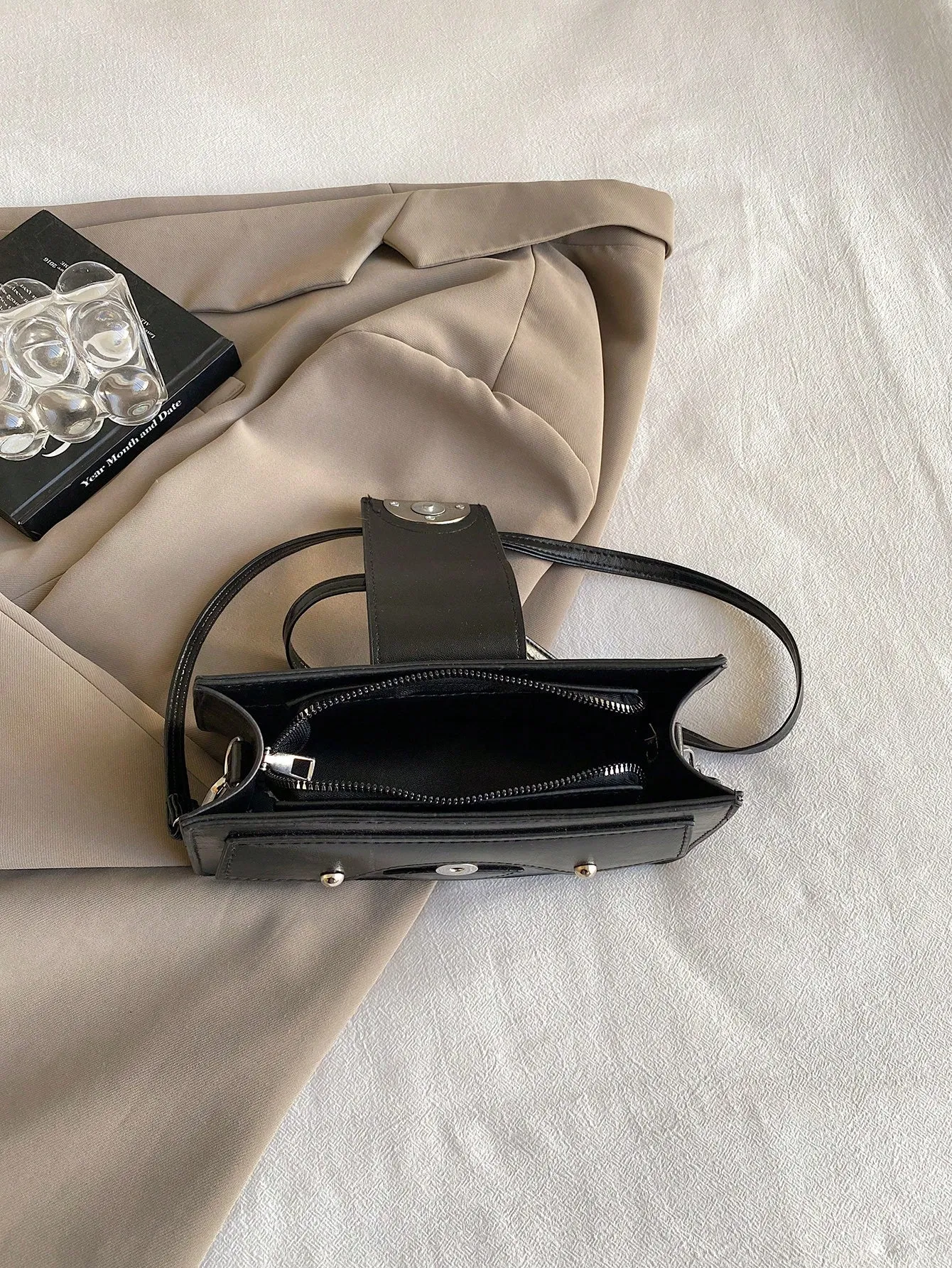 Embroidery Textured Soft Crossbody Bag - Black