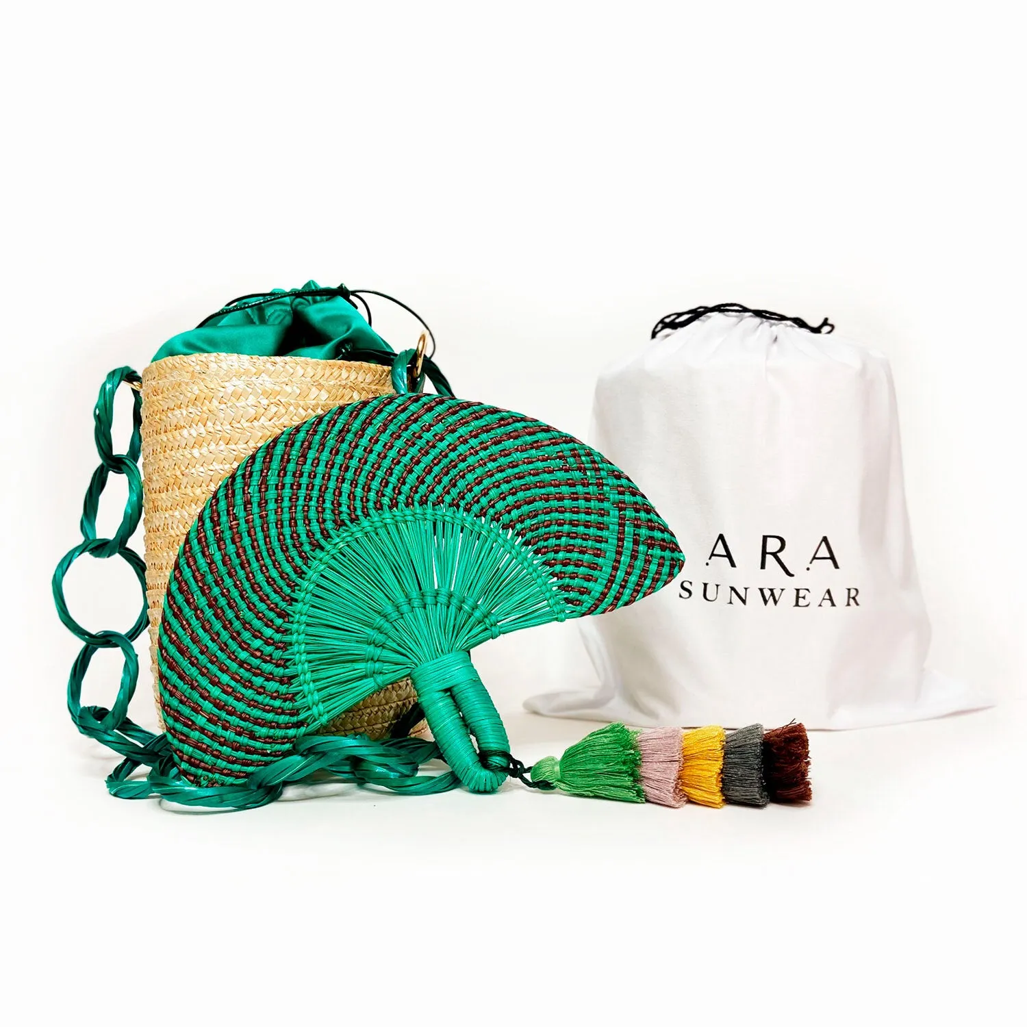 Emerald Mint Raffia Bucket Beach Bag