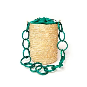 Emerald Mint Raffia Bucket Beach Bag