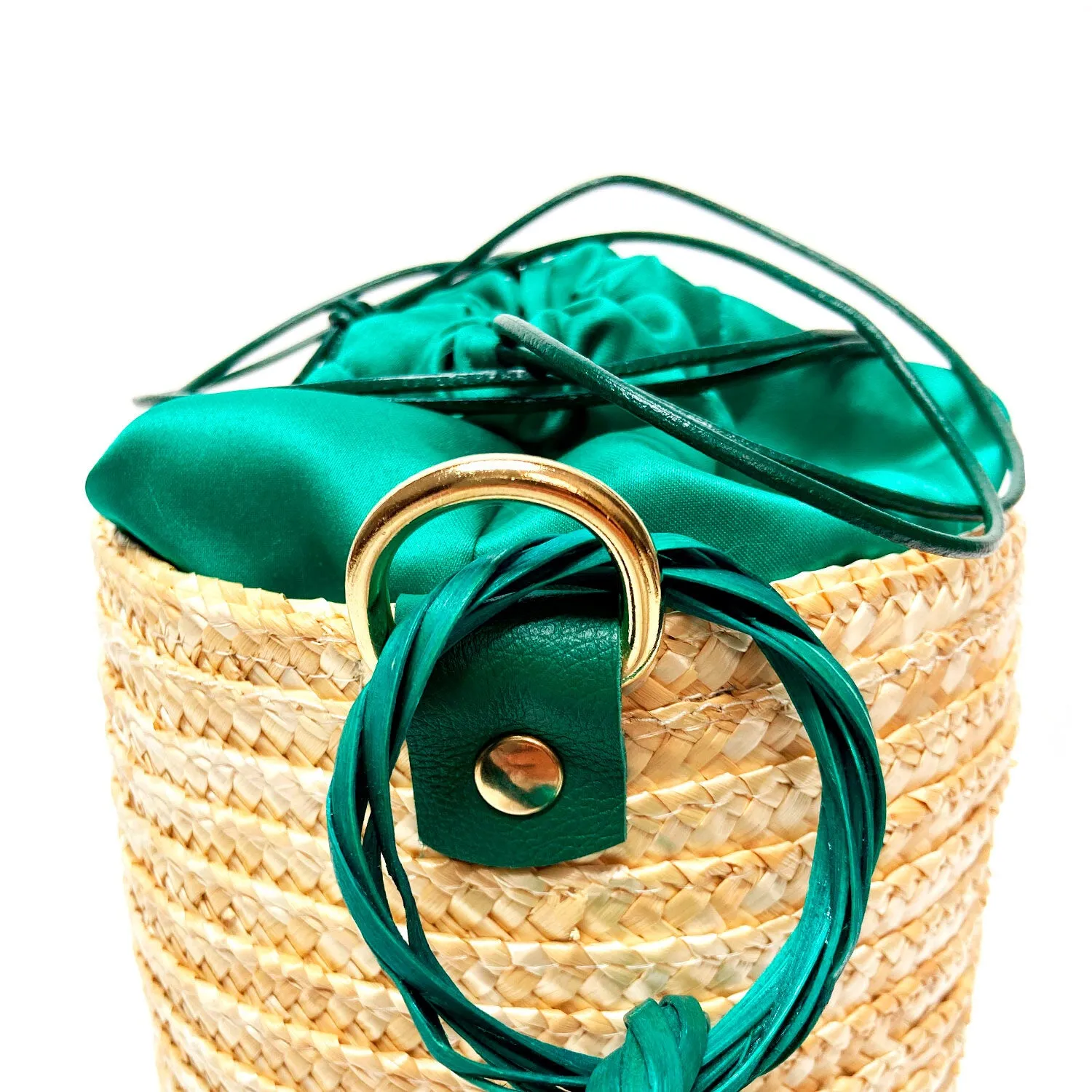 Emerald Mint Raffia Bucket Beach Bag
