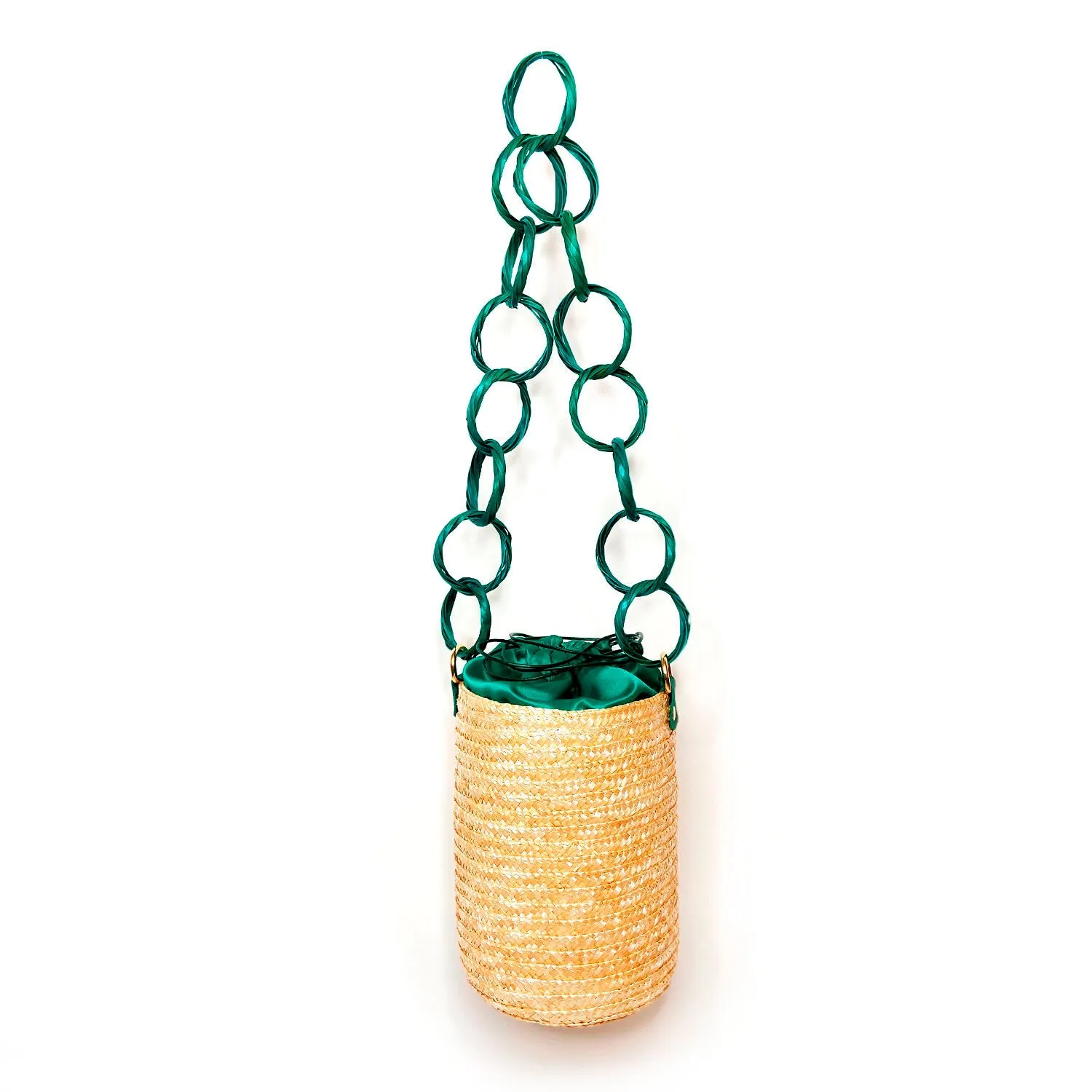 Emerald Mint Raffia Bucket Beach Bag