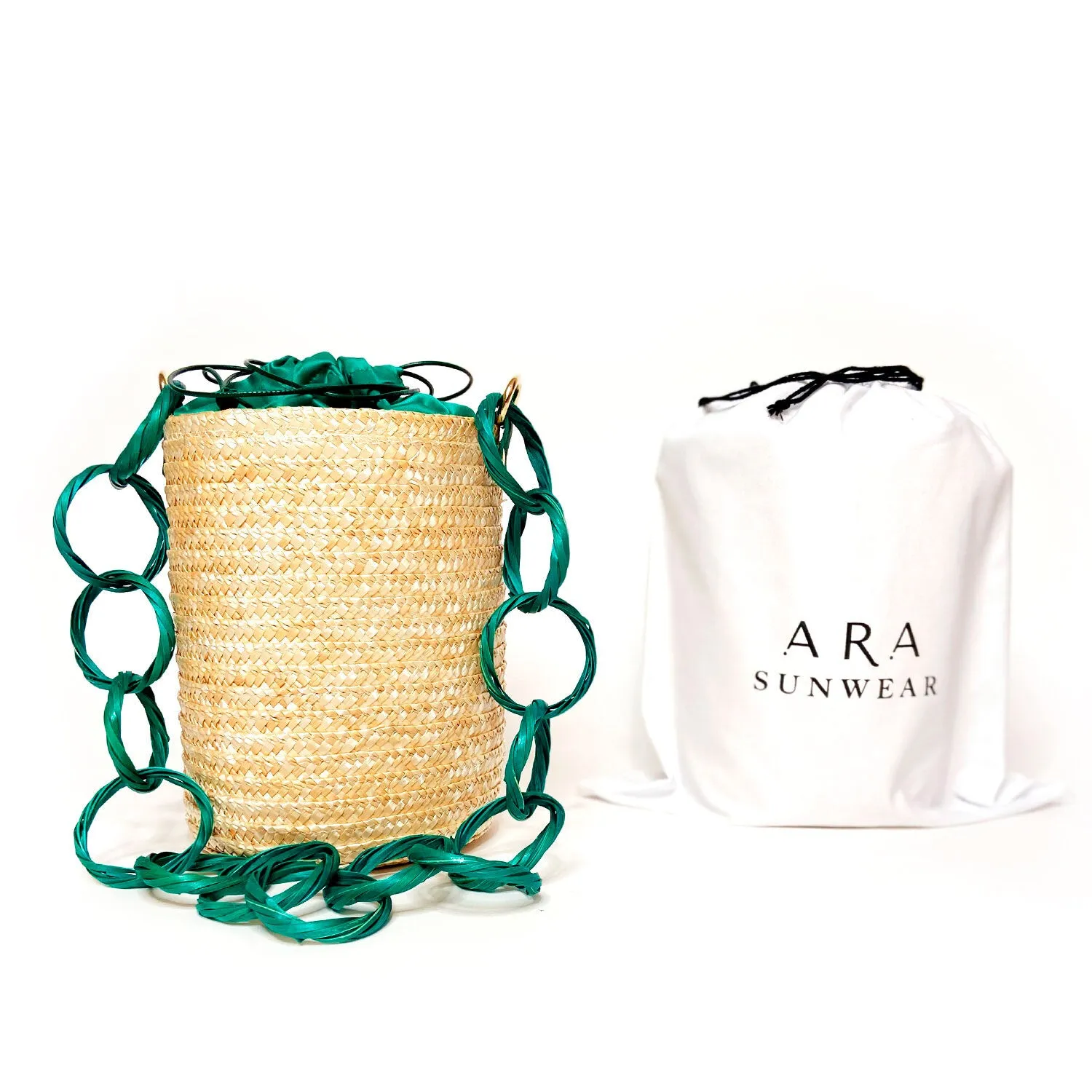 Emerald Mint Raffia Bucket Beach Bag