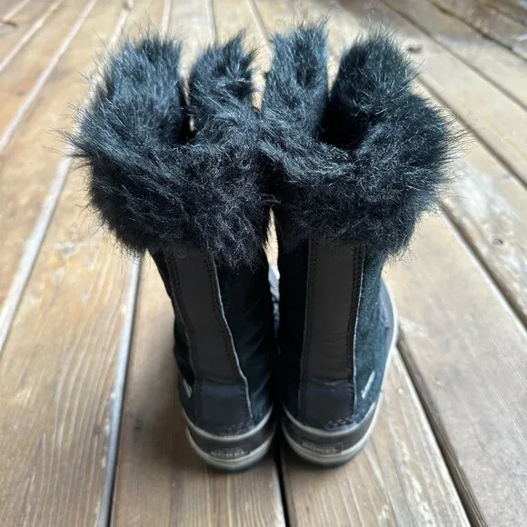 EUC SOREL Joan Of Arctic Black Leather Waterproof Lace Up  Snow Boot - Youth 4