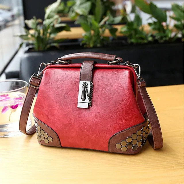 Fashion Women Handbags Women Leather Shoulder Bag Female Crossbody Handbag Totes Lock Chain Rivets Vintage Woman Doctor Bags