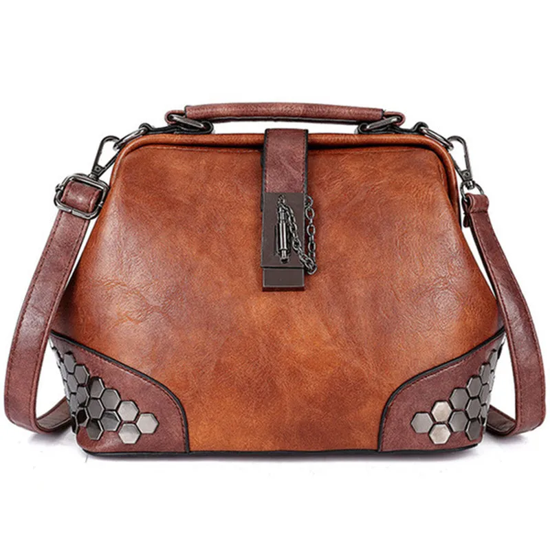 Fashion Women Handbags Women Leather Shoulder Bag Female Crossbody Handbag Totes Lock Chain Rivets Vintage Woman Doctor Bags