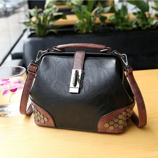 Fashion Women Handbags Women Leather Shoulder Bag Female Crossbody Handbag Totes Lock Chain Rivets Vintage Woman Doctor Bags