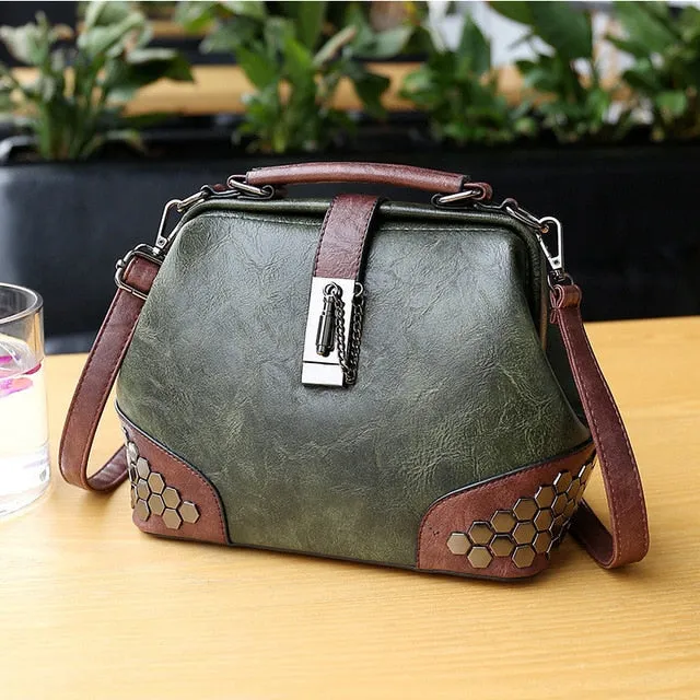 Fashion Women Handbags Women Leather Shoulder Bag Female Crossbody Handbag Totes Lock Chain Rivets Vintage Woman Doctor Bags