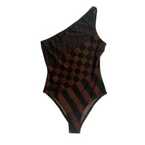 Fendi Brown Logo One Shoulder One Piece
