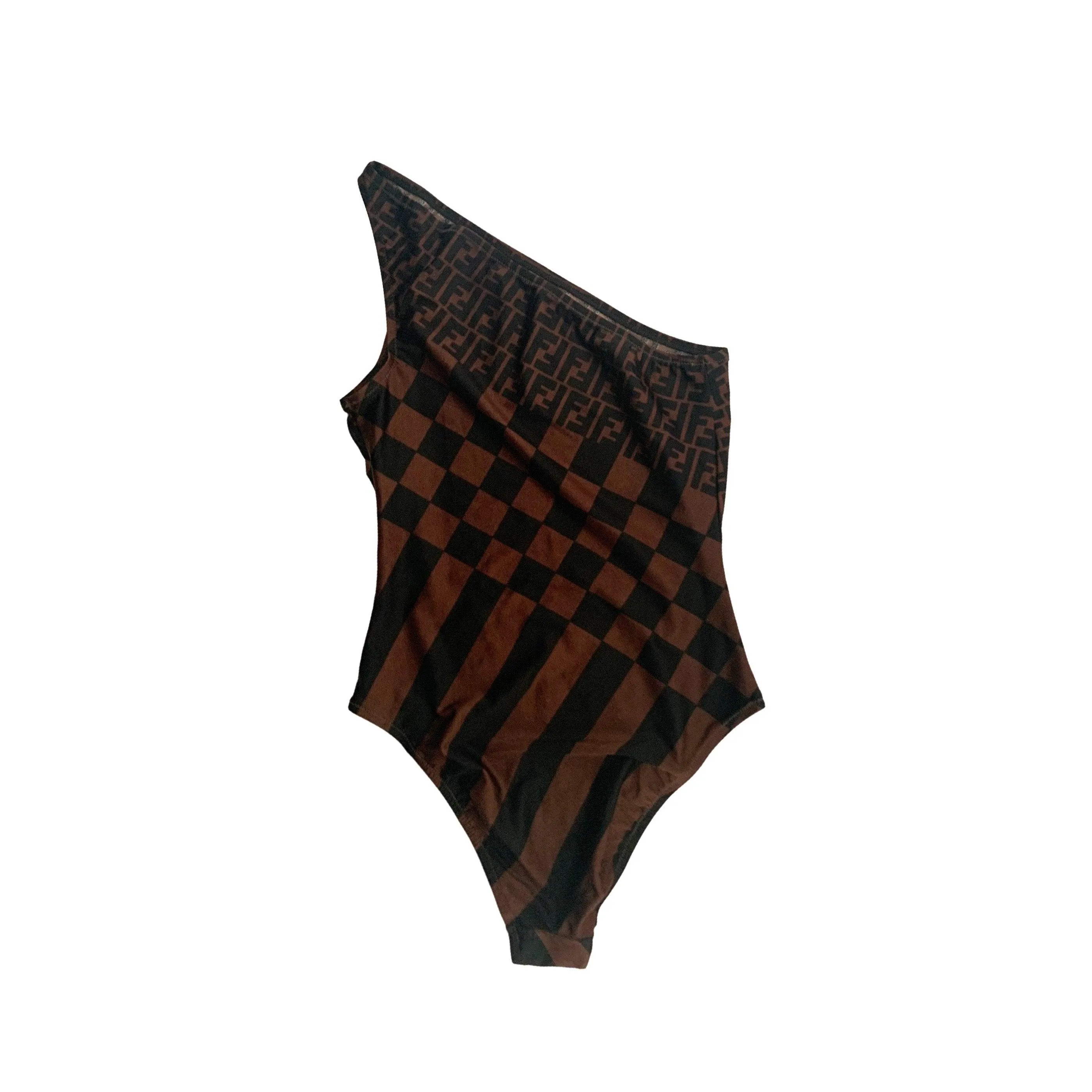Fendi Brown Logo One Shoulder One Piece