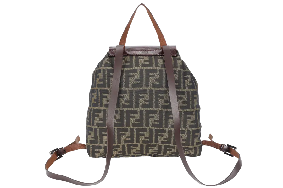 FENDI VINTAGE ZUCCA DRAWSTRING BACKPACK BROWN MONOGRAM CANVAS SILVER HARDWARE NO DUST COVER