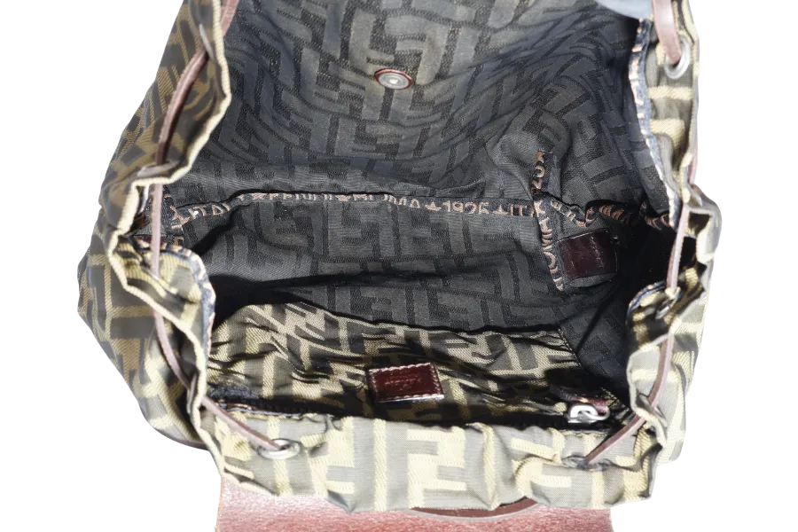 FENDI VINTAGE ZUCCA DRAWSTRING BACKPACK BROWN MONOGRAM CANVAS SILVER HARDWARE NO DUST COVER