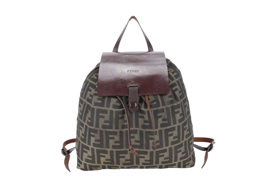 FENDI VINTAGE ZUCCA DRAWSTRING BACKPACK BROWN MONOGRAM CANVAS SILVER HARDWARE NO DUST COVER