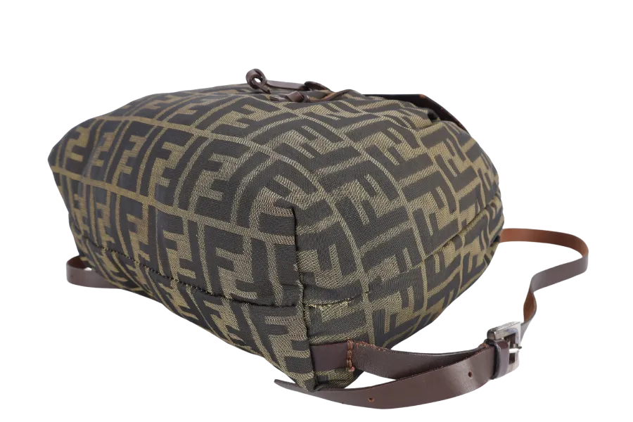 FENDI VINTAGE ZUCCA DRAWSTRING BACKPACK BROWN MONOGRAM CANVAS SILVER HARDWARE NO DUST COVER