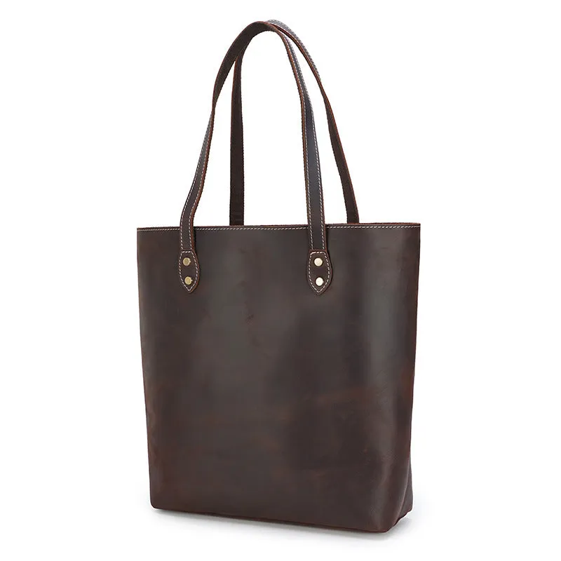 Full Grain Crazy Horse Leather Shoulder Bag Vintage Style Handbag Large Capacity Women Everyday Tote