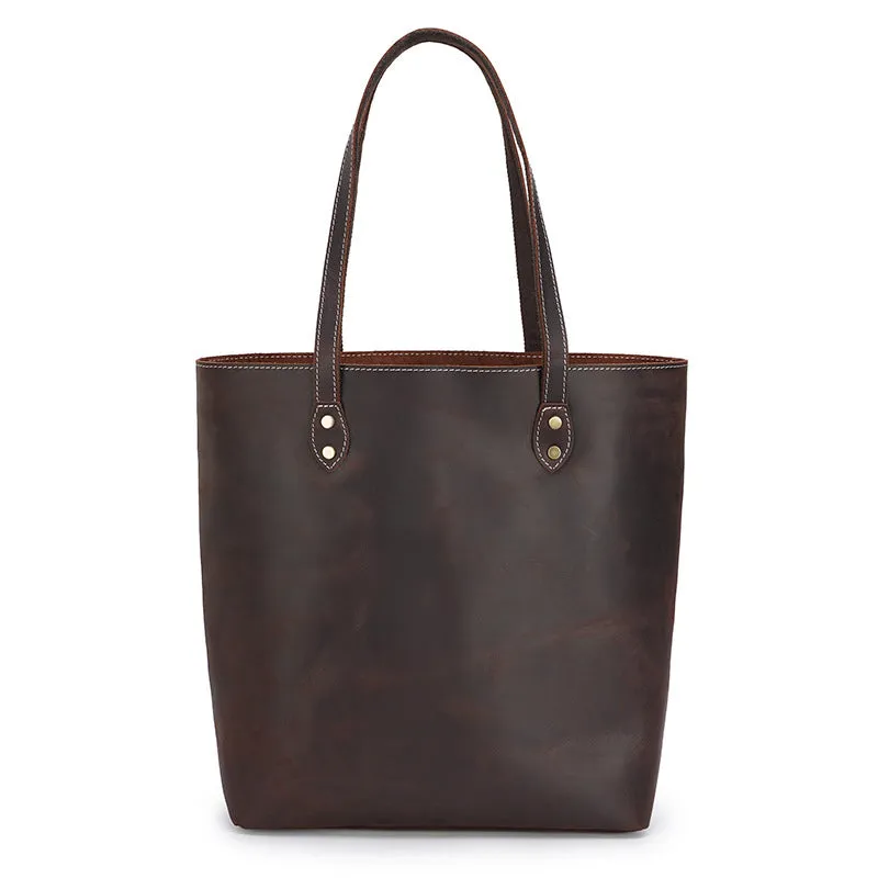 Full Grain Crazy Horse Leather Shoulder Bag Vintage Style Handbag Large Capacity Women Everyday Tote