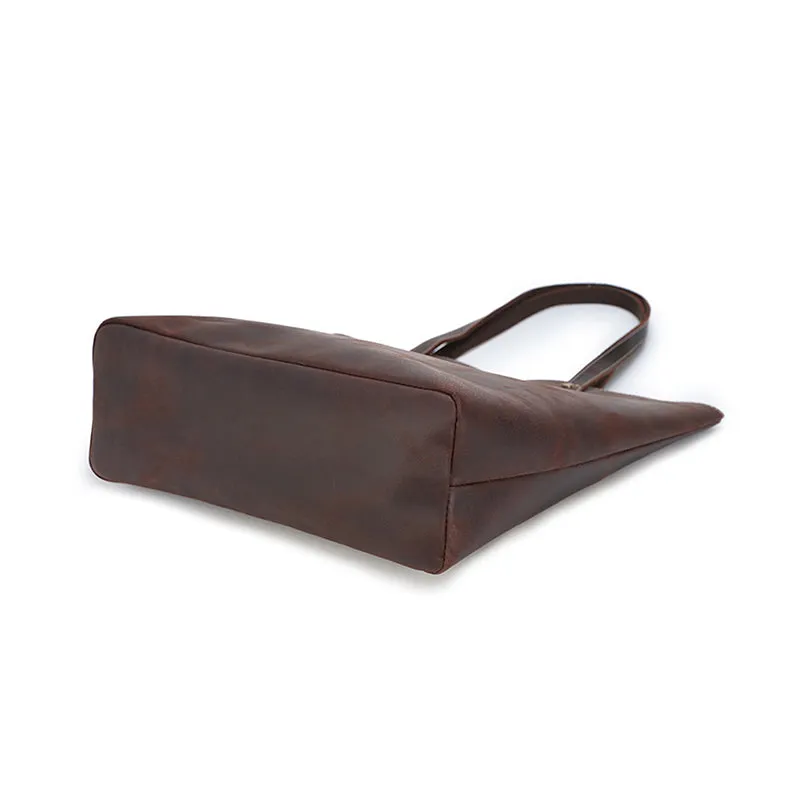 Full Grain Crazy Horse Leather Shoulder Bag Vintage Style Handbag Large Capacity Women Everyday Tote