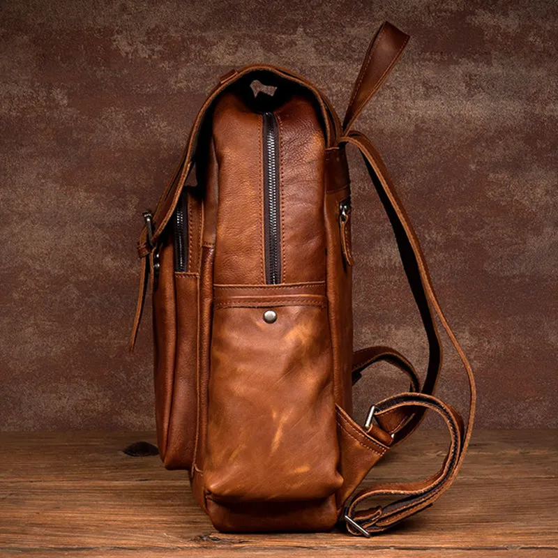 Full Grain Leather Backpack For Mens Handmade Leather Laptop Backpack Leather Travel Rucksack MS158