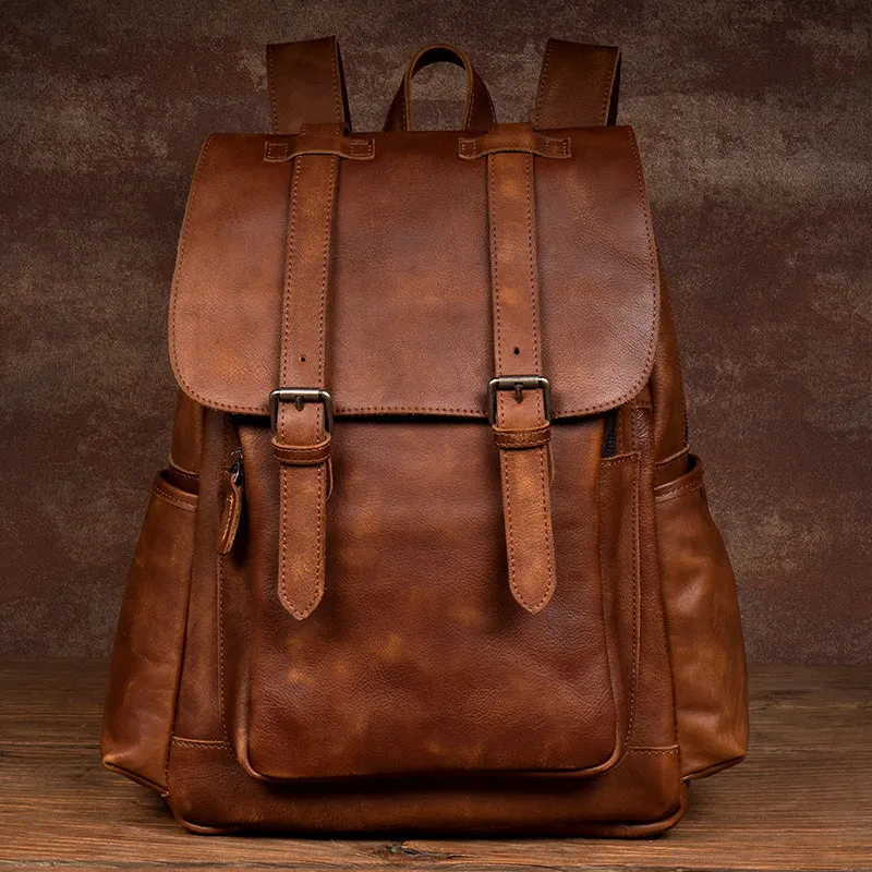 Full Grain Leather Backpack For Mens Handmade Leather Laptop Backpack Leather Travel Rucksack MS158