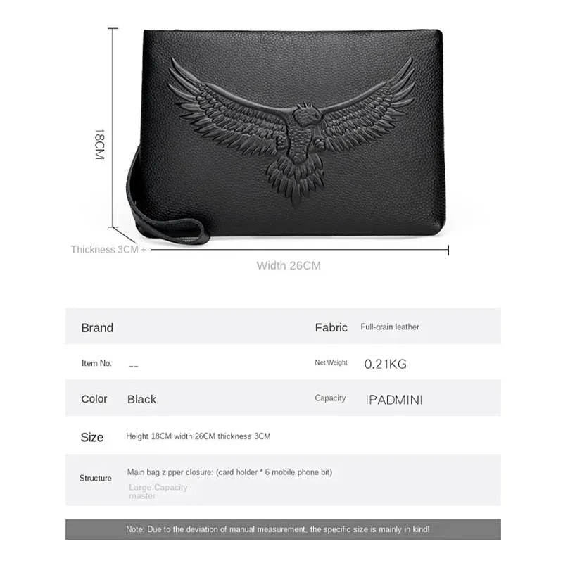 Genuine Leather Men Clutch Bag Cowhide Briefcase Waterproof Business Underarm envelope bag large capacity wallet