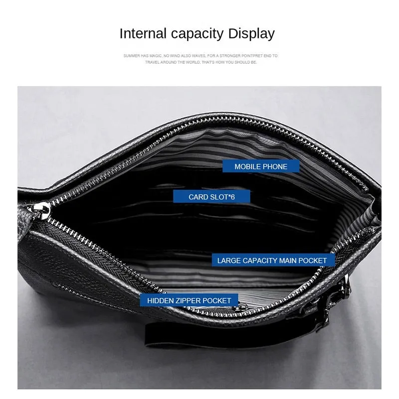 Genuine Leather Men Clutch Bag Cowhide Briefcase Waterproof Business Underarm envelope bag large capacity wallet